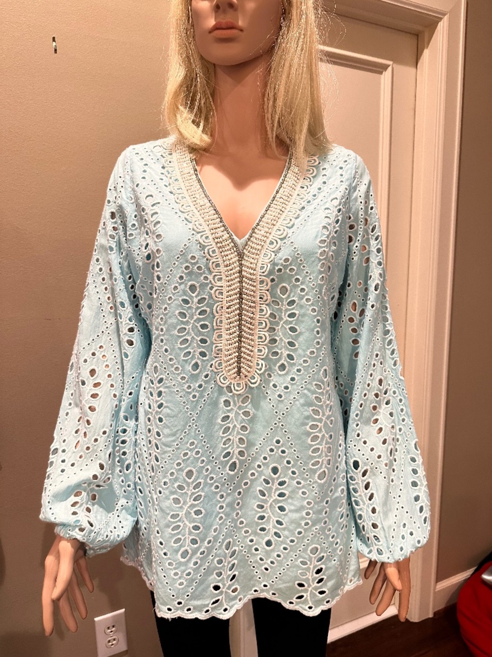 Boston Proper Blue Eyelet Embellished Tunic Top Medium